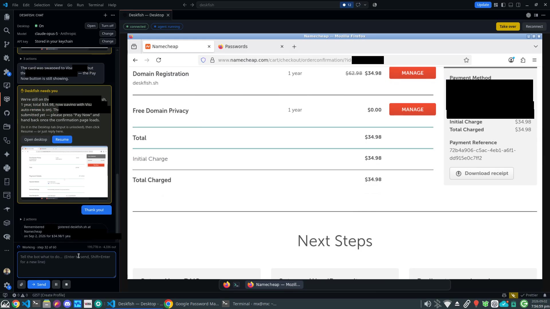 A real recording of Deskfish working in Firefox inside VS Code